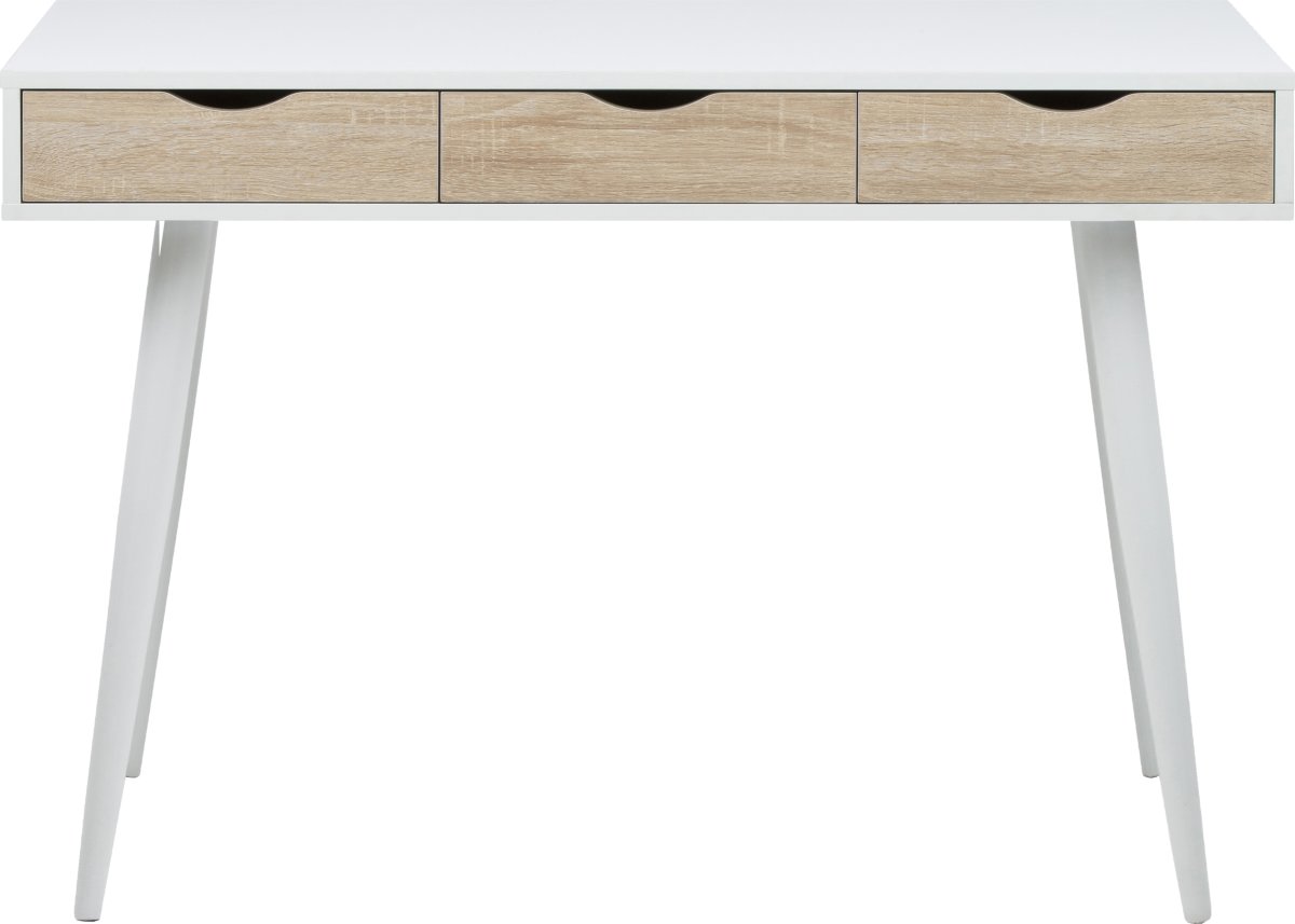 Neptun Skrivebord m/3 skuffer, hvid/eg, 110x50cm