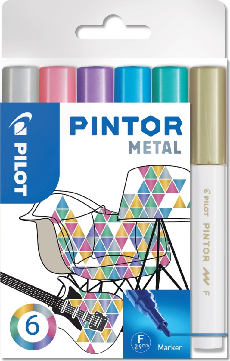 Pilot Pintor Marker | F | 1 mm | 6 metalfarver