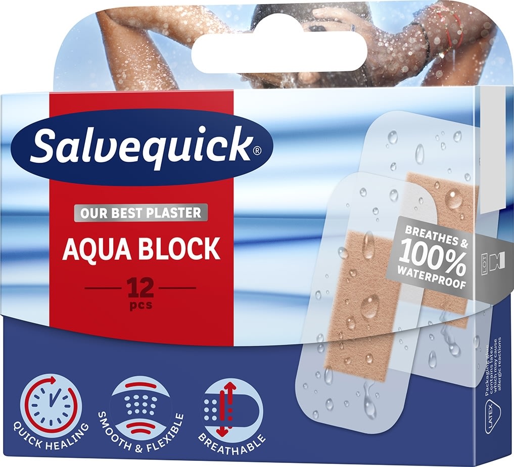 Salvequick Aqua Block plaster, 12 stk.