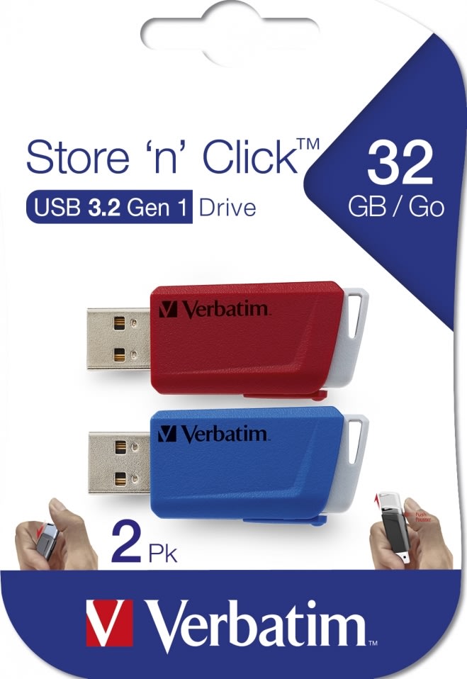 Verbatim Store 'n' Click 32GB USB, 2-pak, rød/blå