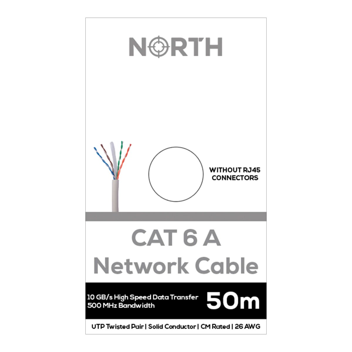 NORTH UTP Cat6A netværkskabel uden stik, 50m, hvid