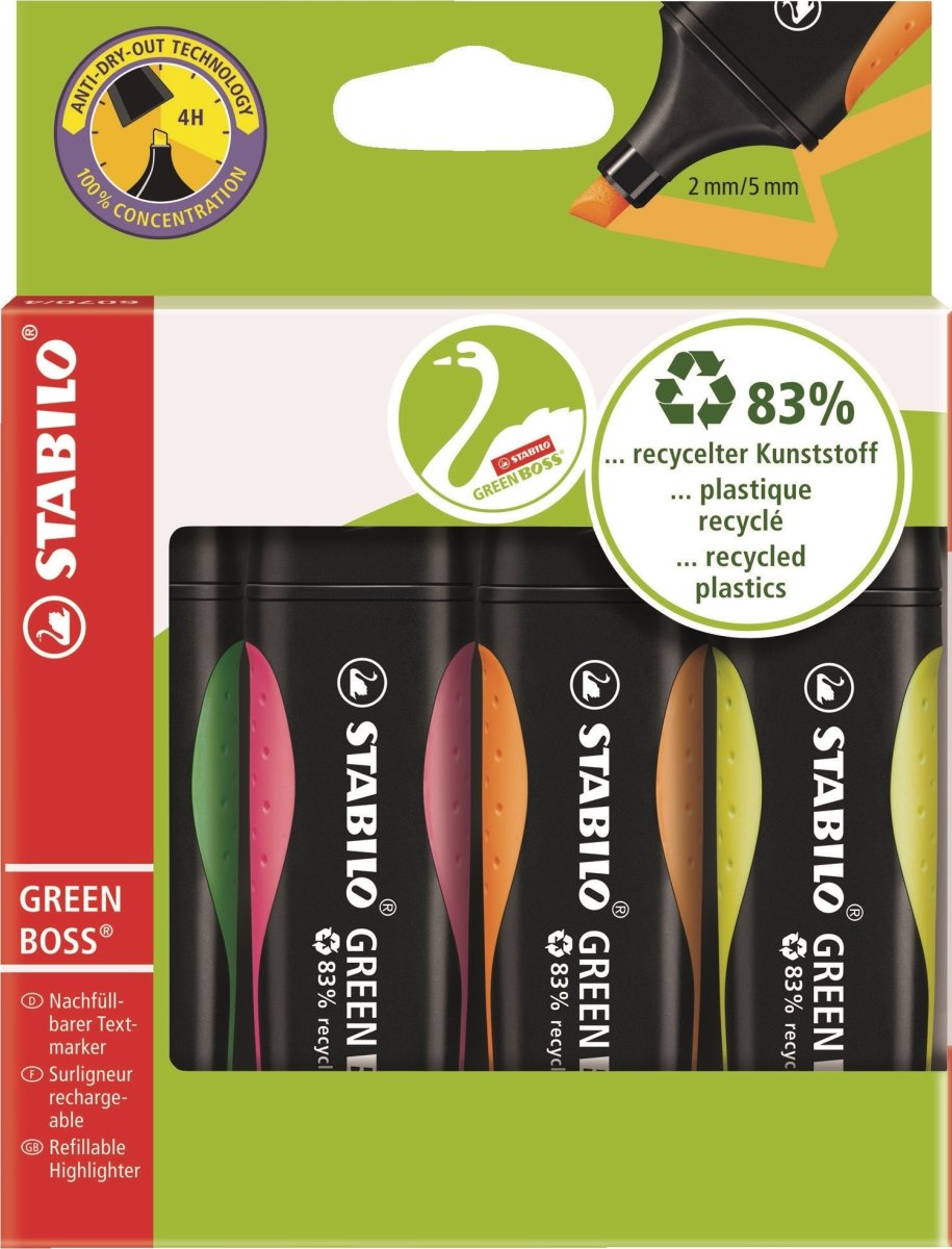 Stabilo Green Boss Highlighter | 4 farver
