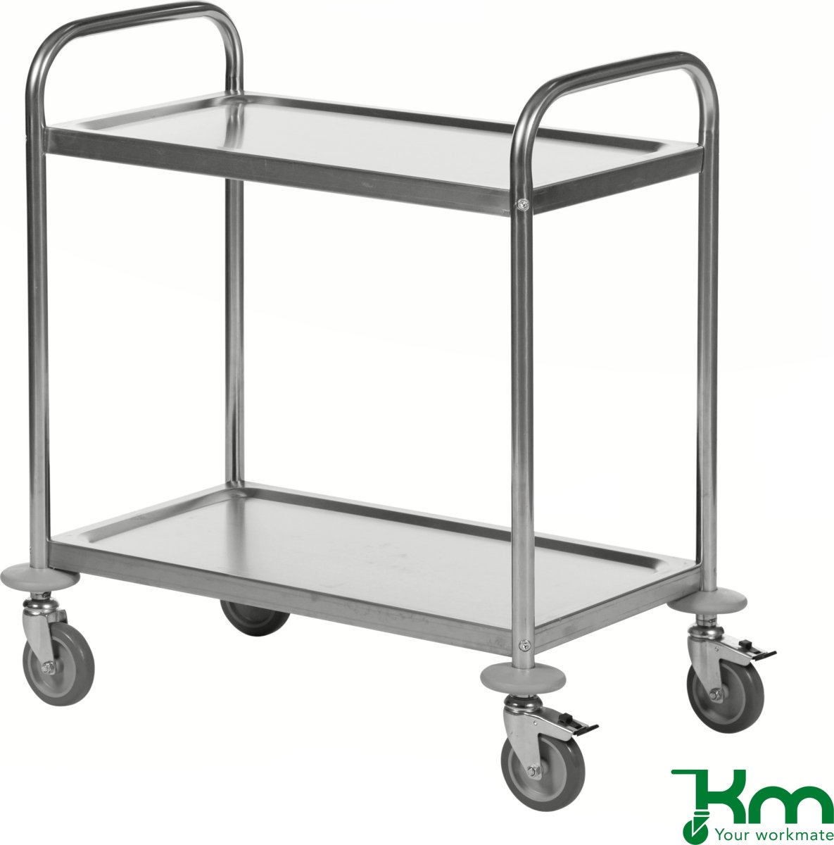 Rustfrit rullebord, 2 hylder, lille