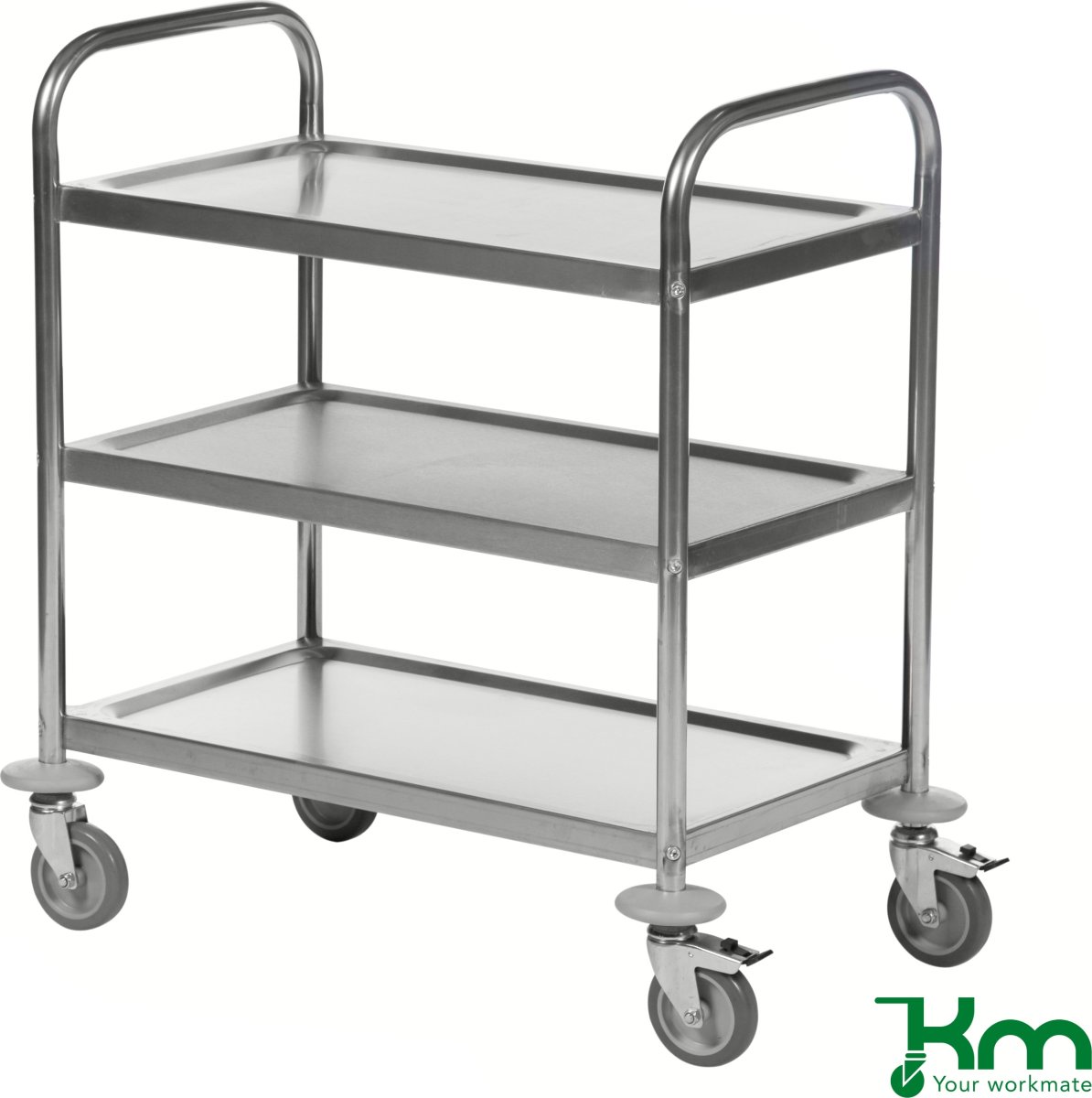 Rustfrit rullebord, 3 hylder, lille