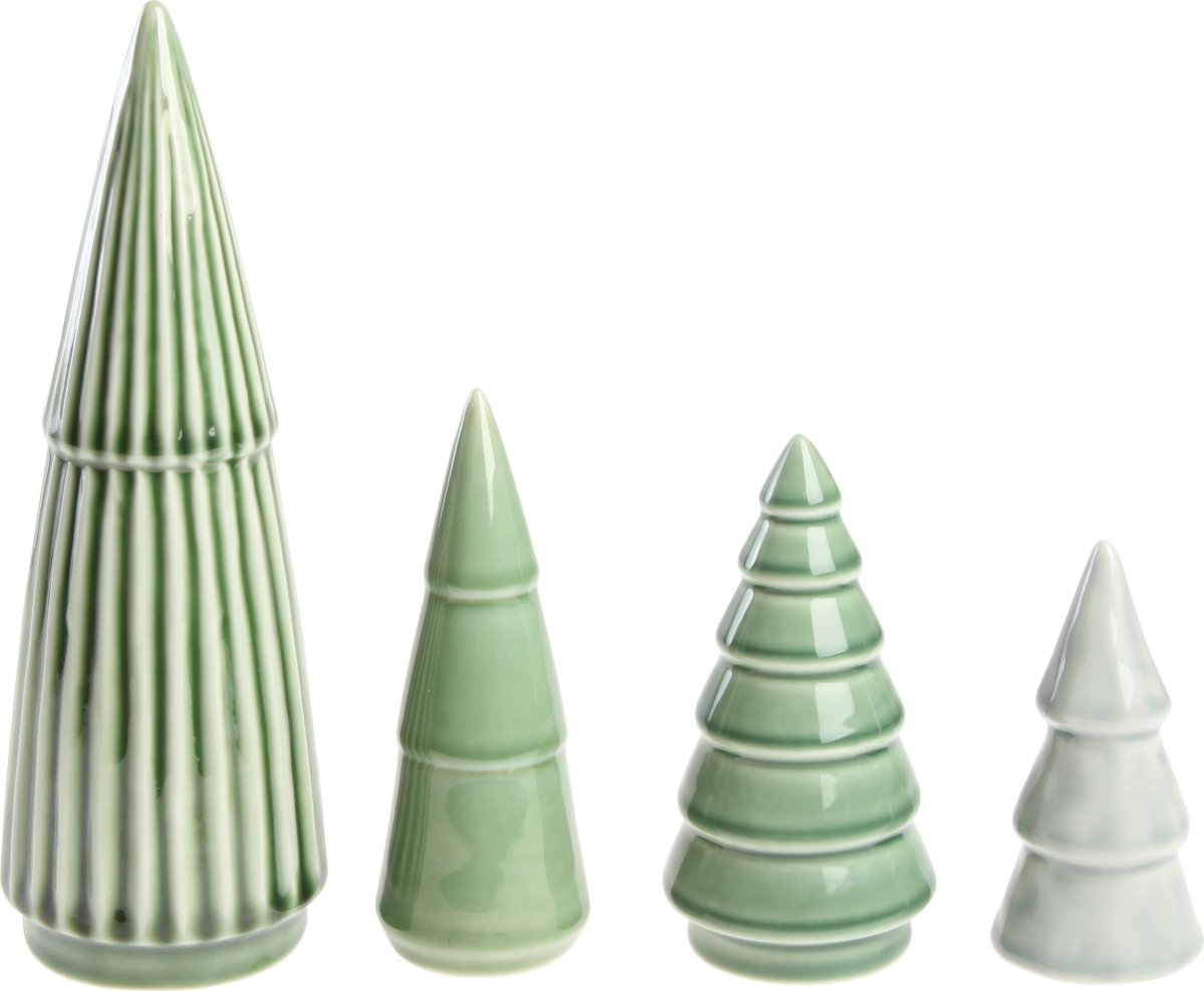Juletræer i porcelæn, grønne nuancer, 4 stk.