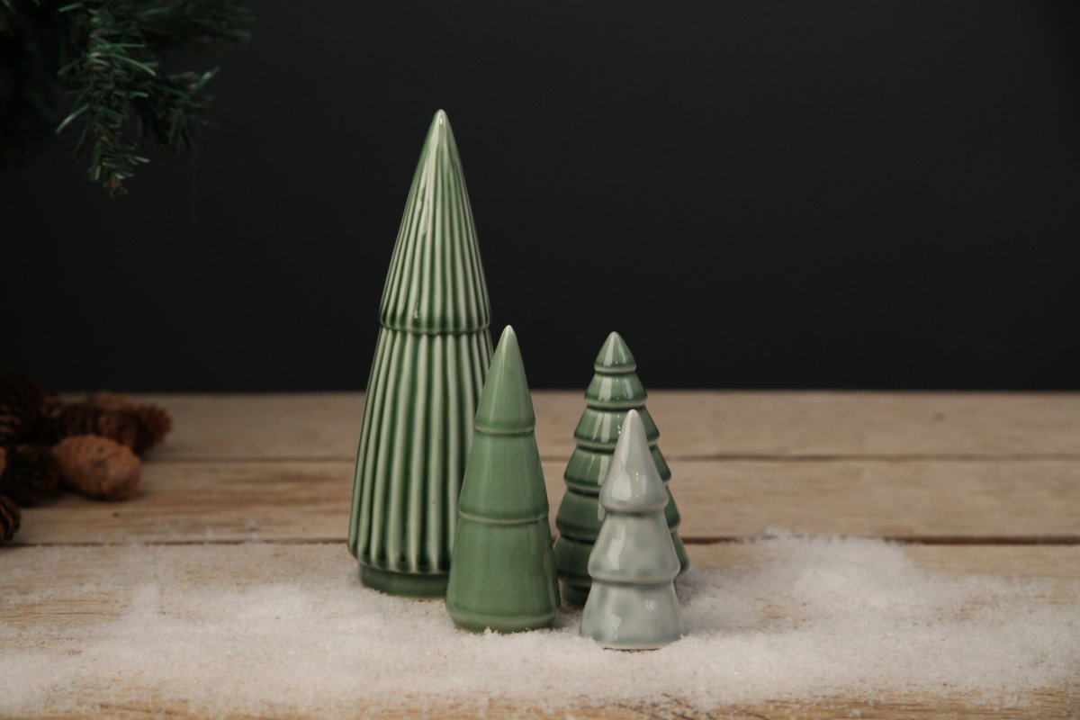 Juletræer i porcelæn, grønne nuancer, 4 stk.