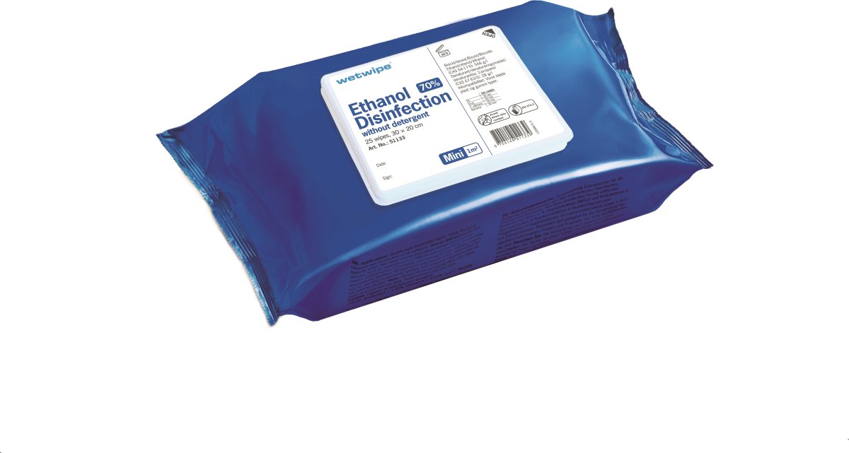 Wet Wipe Ethanol 70%, mini, 25 wipes