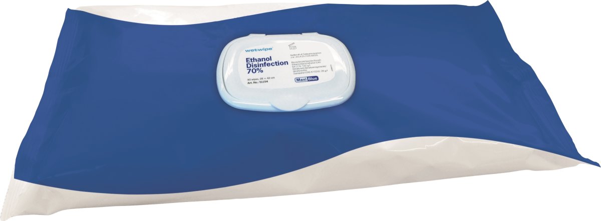 Wet Wipe Ethanol 70%, maxi blue, 40 wipes