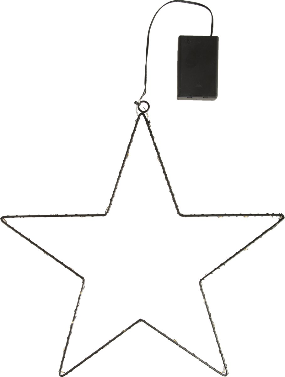Stjerne m. LED, Ø40 cm, Sort/Varm Hvid