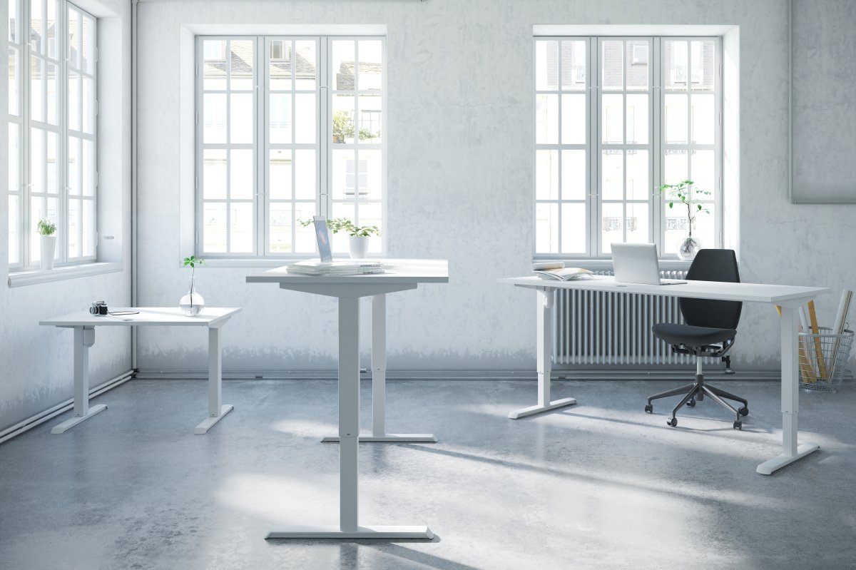 Compact hæve/sænkebord, 140x80 cm, Valnød/hvid