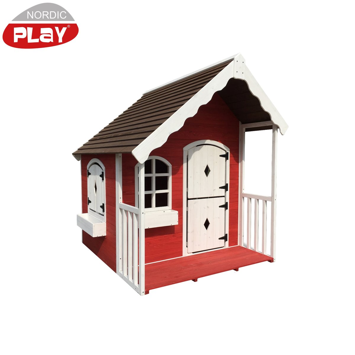 NORDIC PLAY Legehus med veranda rød/hvid