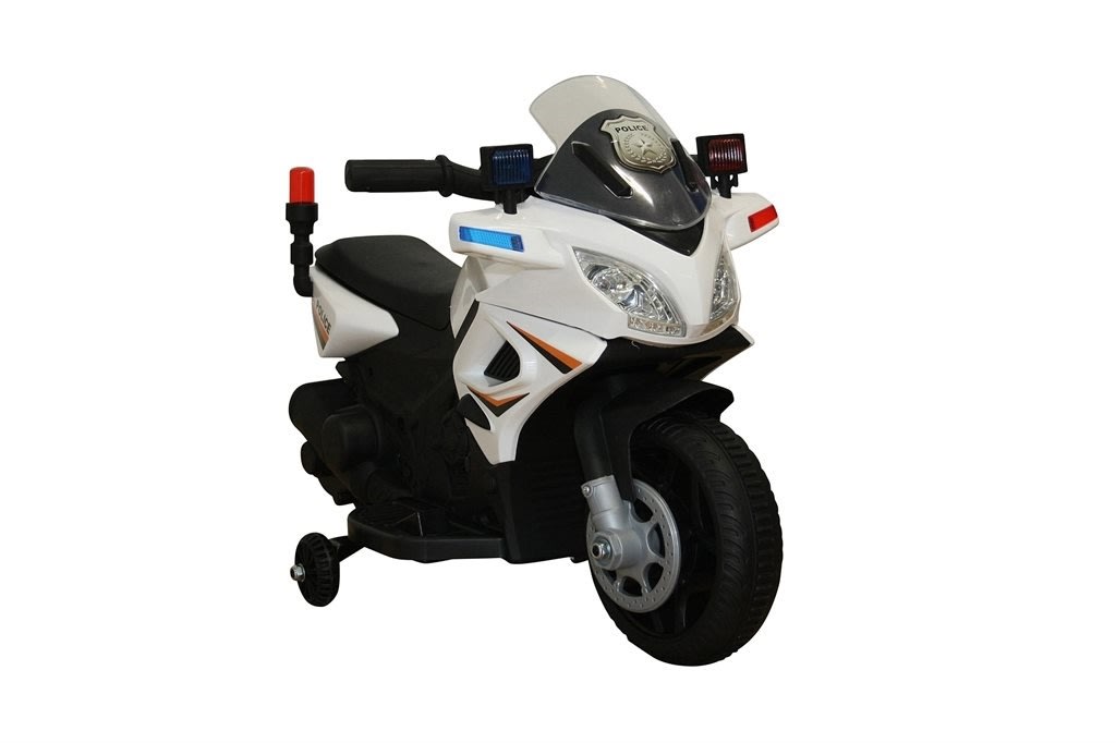 El-dreven Azeno Politi motorcykel til børn, hvid