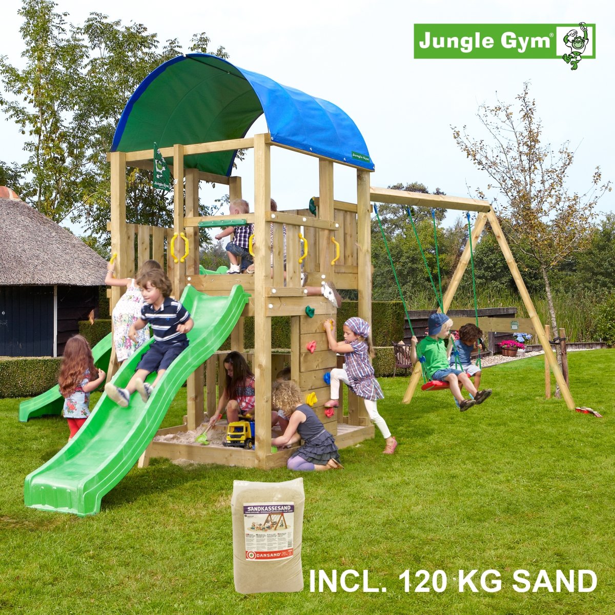 Jungle Gym Farm legetårn swing, sand & rutschebane
