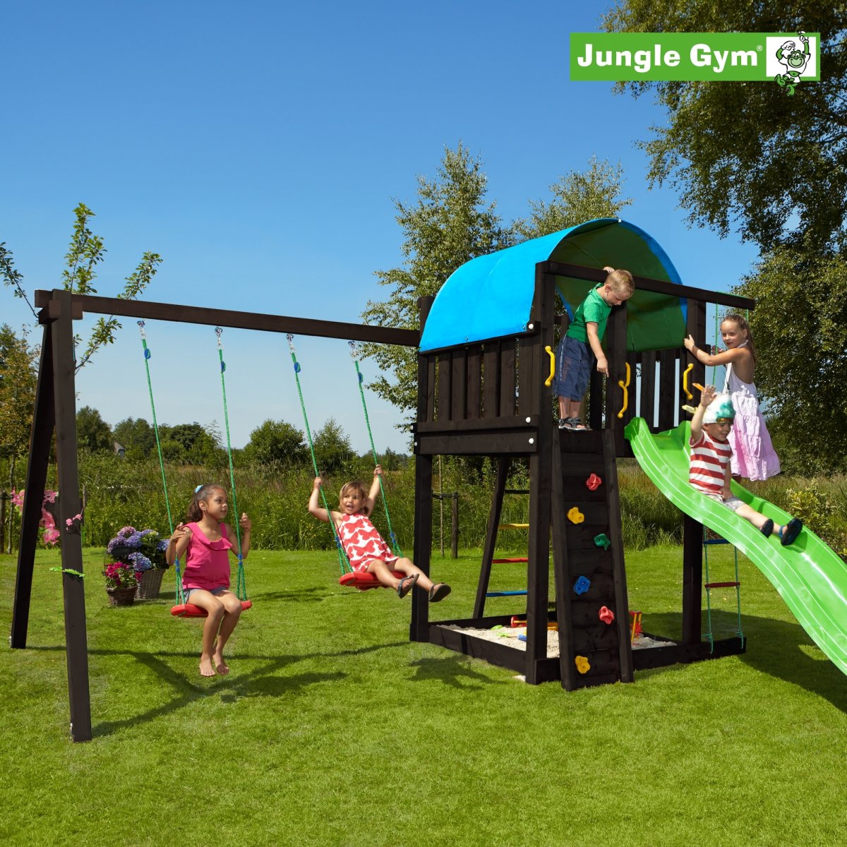 Jungle Gym Villa legetårn swing & rutschebane sort