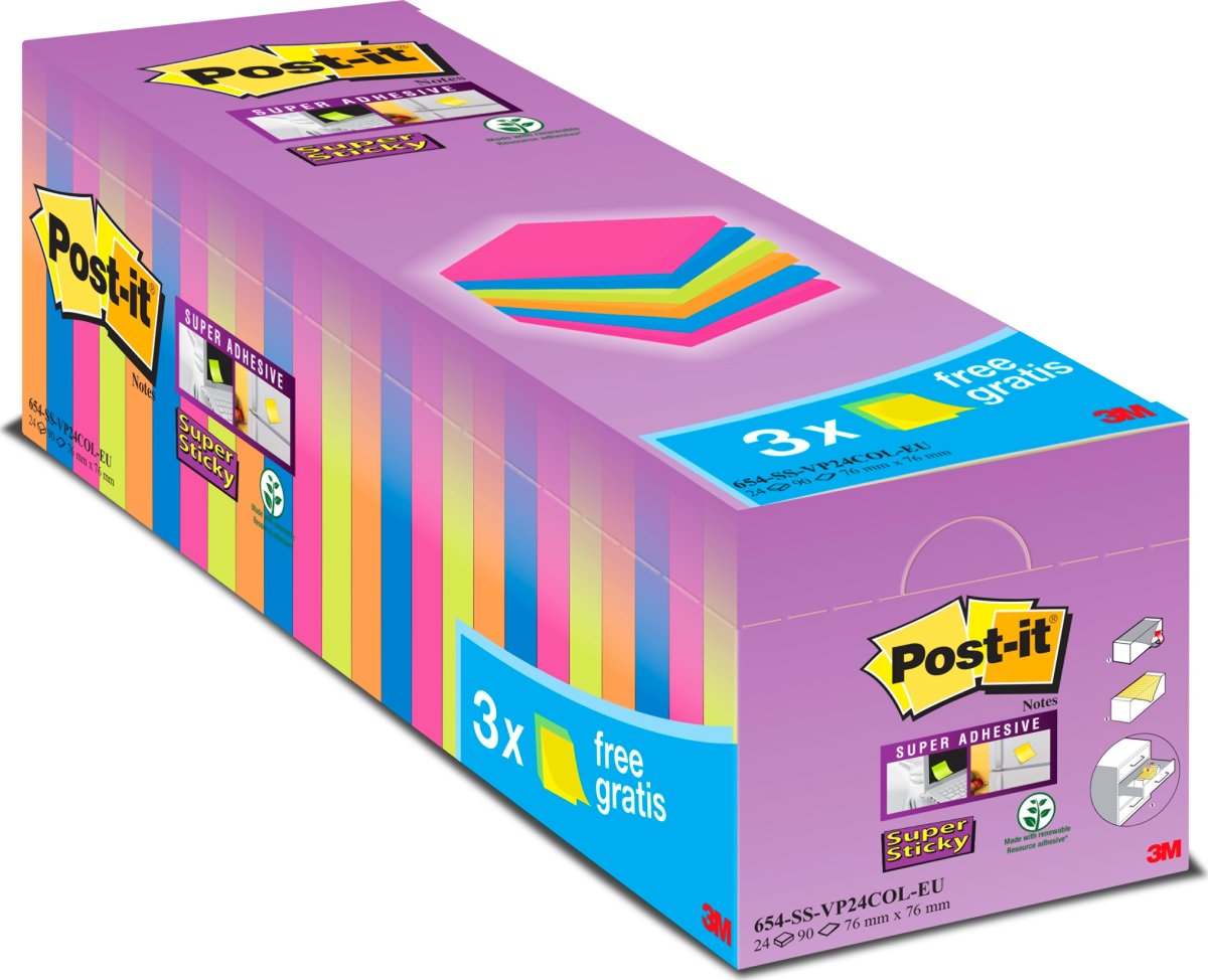 Post-it Super Sticky Notes | 76x76 mm | 24 bl.