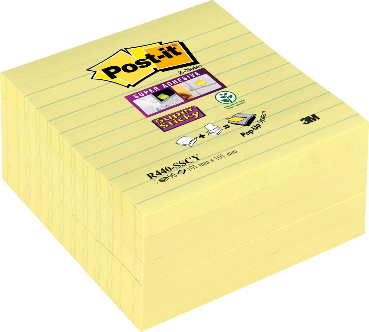 Postit SS ZNotes 101x101 mm Linjeret Gul Lomax A/S