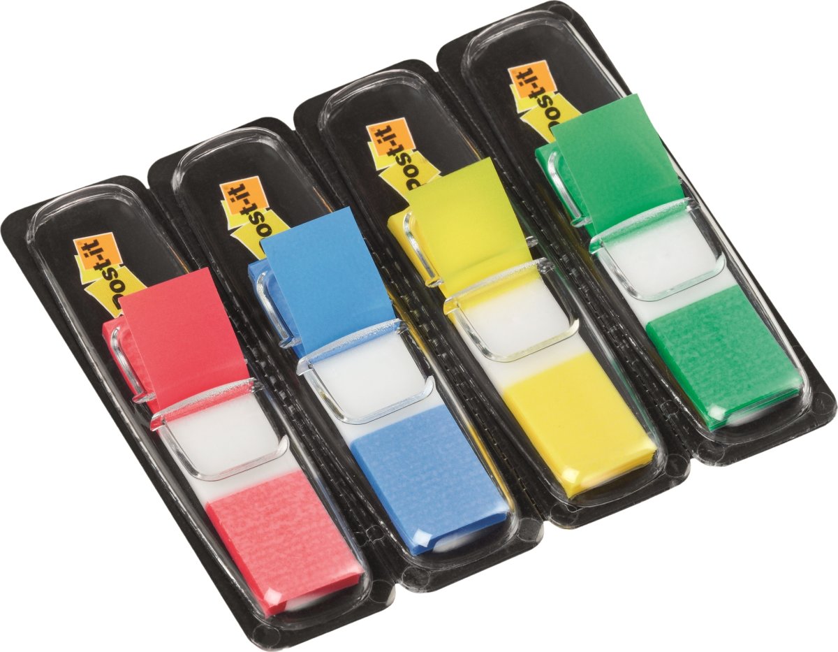 Post-it Indexfaner | 12x43 mm | Rød/blå/gul/grøn