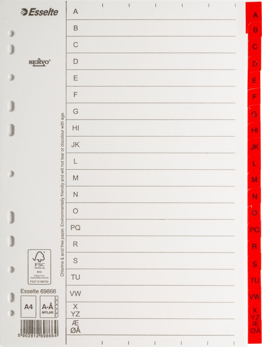 Esselte Mylar Register | A4 | Karton | A-Å