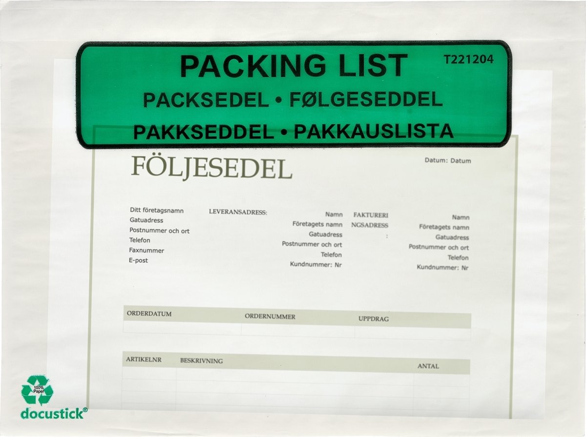 Dokumentlomme, 4 sprog, C6, Papir, 1000 stk.