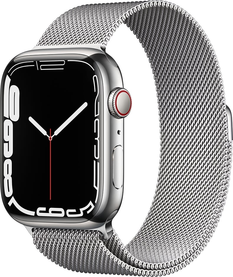 Apple Watch Series 7 (GPS+4G), 45mm, sølv, stålrem
