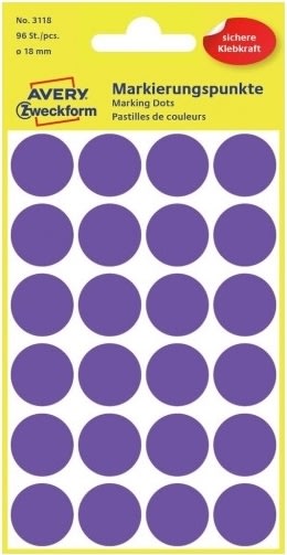 Avery Etiket farvedots | Ø18 mm | violet | 96 stk.