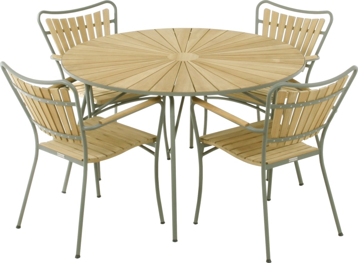 Marguerit havebord ø120 cm + 4 stole, Olivengrøn