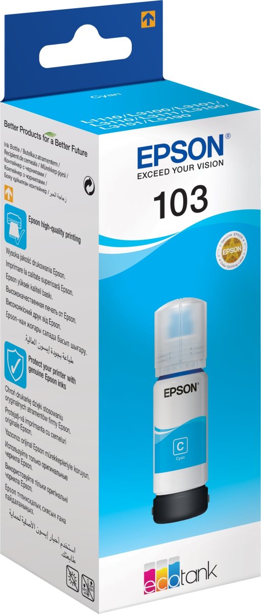Epson T103 EcoTank blækpatron, cyan, 7.500 sider
