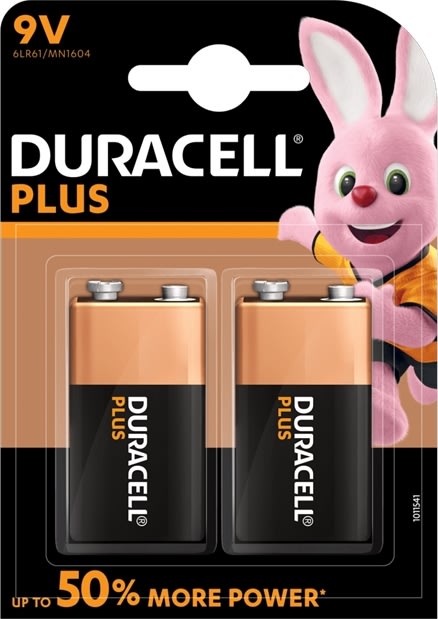 Duracell Plus 9V Batteri, 2 stk