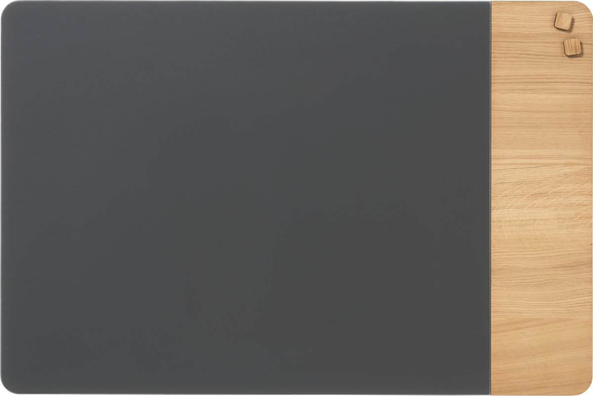 NAGA Glassboard tavle m. oak veneer 60x80 cm, grå