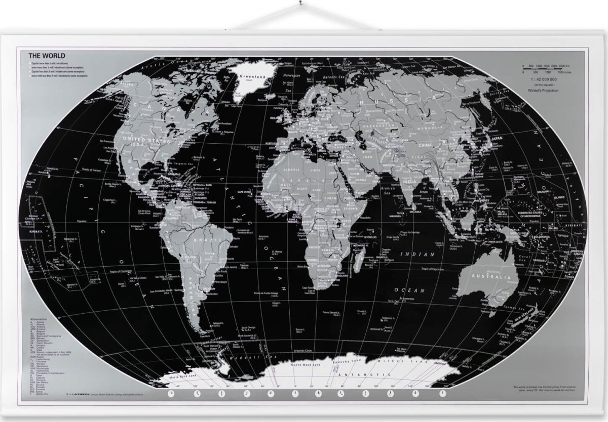 NAGA lamineret verdenskort 95x62 cm., sort/sølv