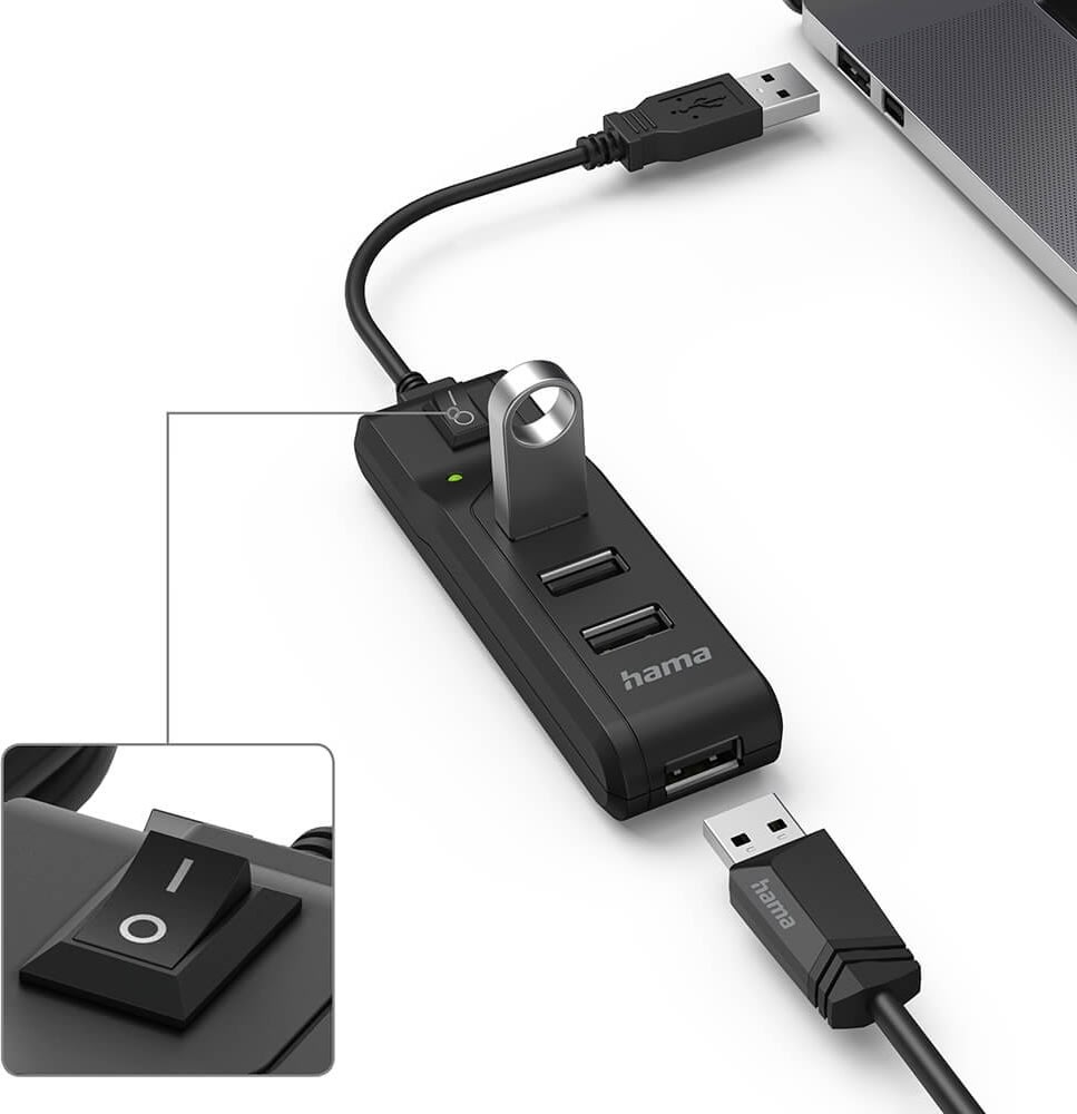 HAMA Hub USB-A 2.0 Switch 4x Porte, sort