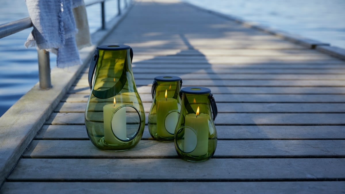 Holmegaard DWL lanterner, 2 stk. grøn H25 + H29 cm