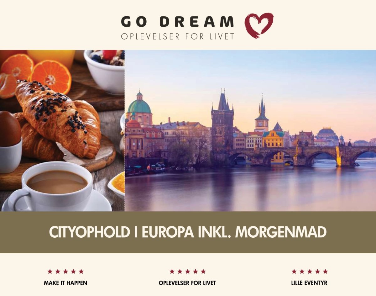 Oplevelsesgave - Cityophold i Europa m. morgenmad