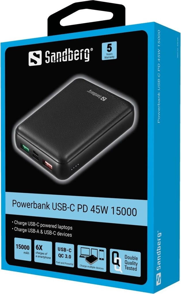 Sandberg Powerbank 15.000mAh, 45W