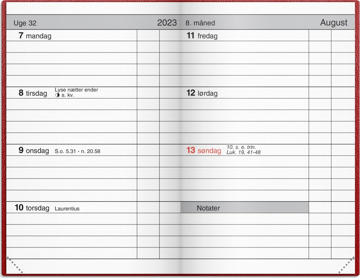 Mayland 2023 Lommekalender | Uge | T | Rød