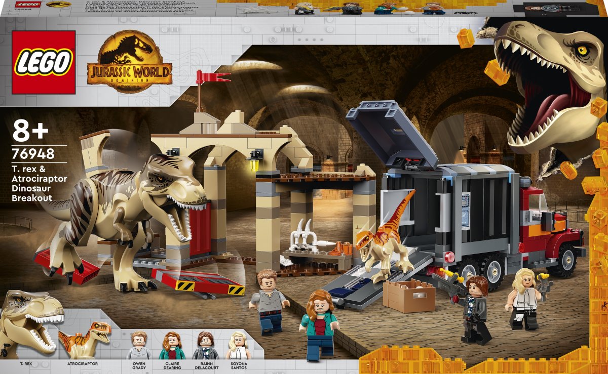 LEGO 76948 T. rex og atrociraptor på dinosaurflugt