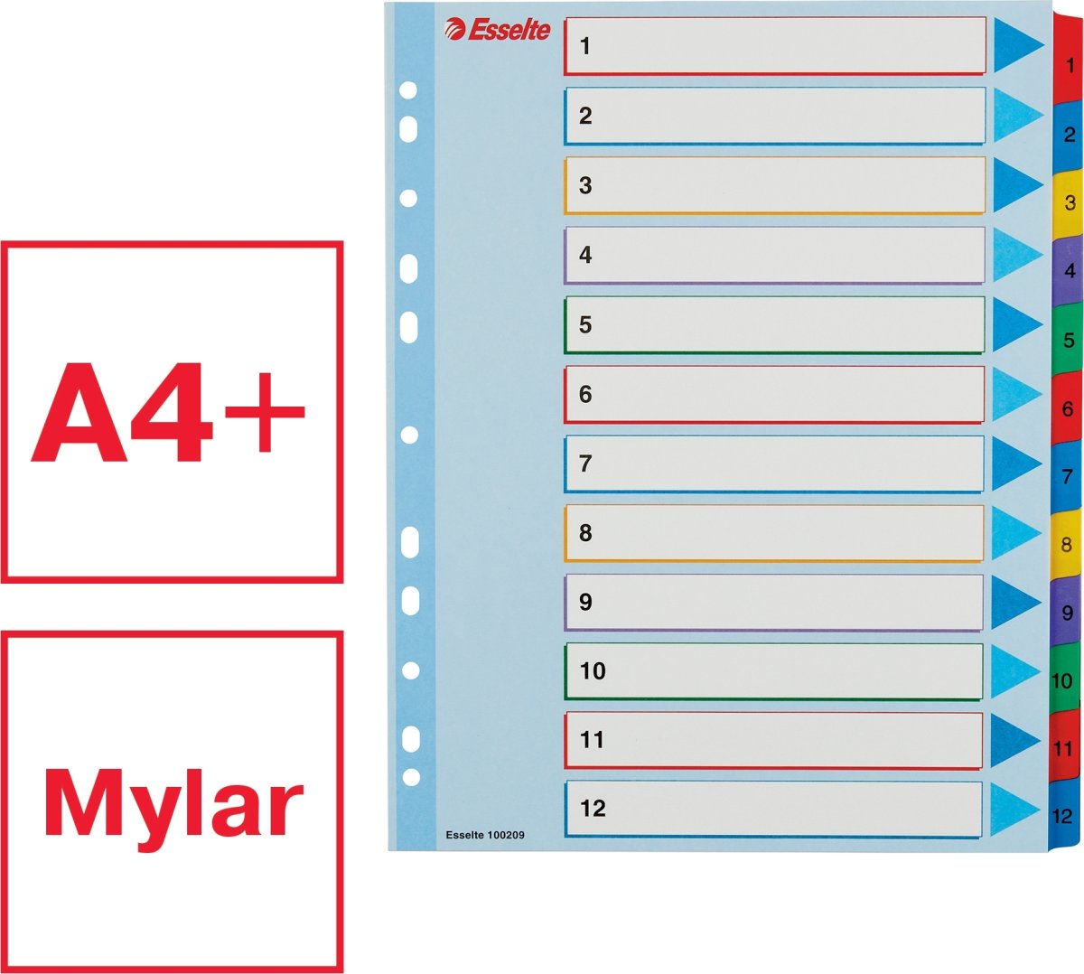 Esselte Mylar Register | A4 | Overskriv | 1-12
