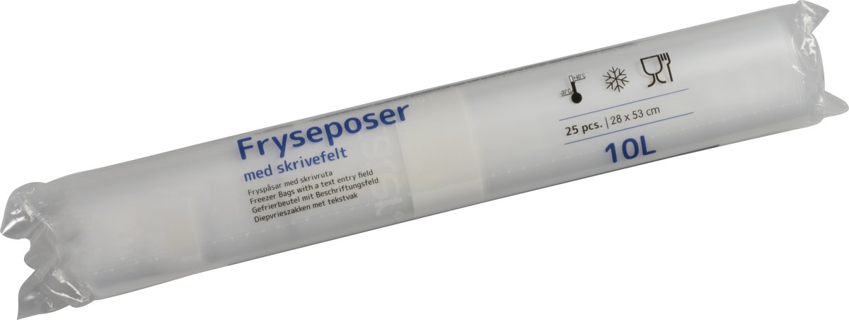Fryseposer m/skrivefelt 10 L, 28x53 cm, 25 ps