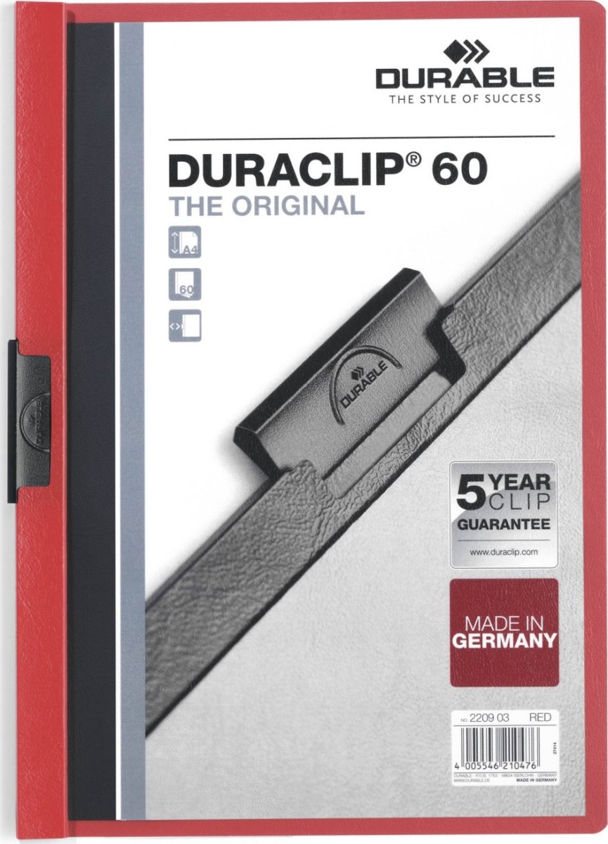 Durable Duraclip 60 Clipmappe | A4 | Rød