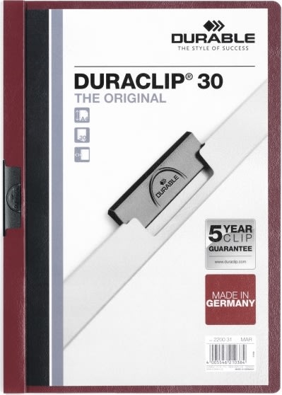 Durable Duraclip 30 Klemmappe | A4 | Mørkerød