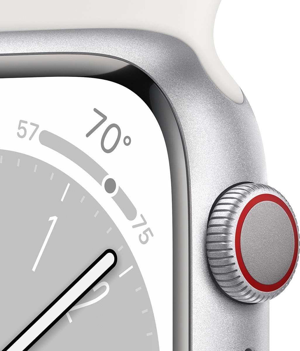 Apple Watch Series 8 (GPS+4G), 45mm, sølv, sport