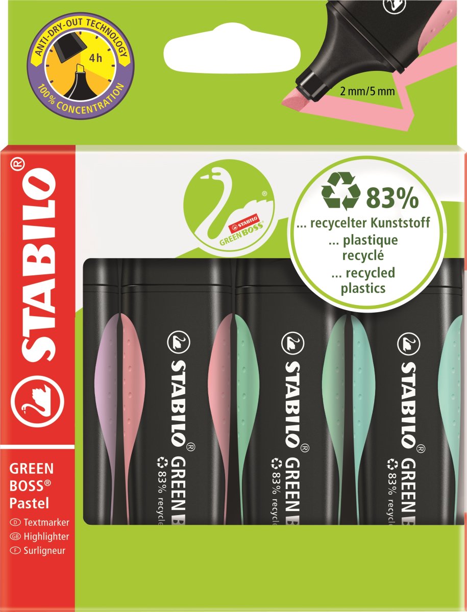 Stabilo Green Boss Pastel Highlighter | 4 farver