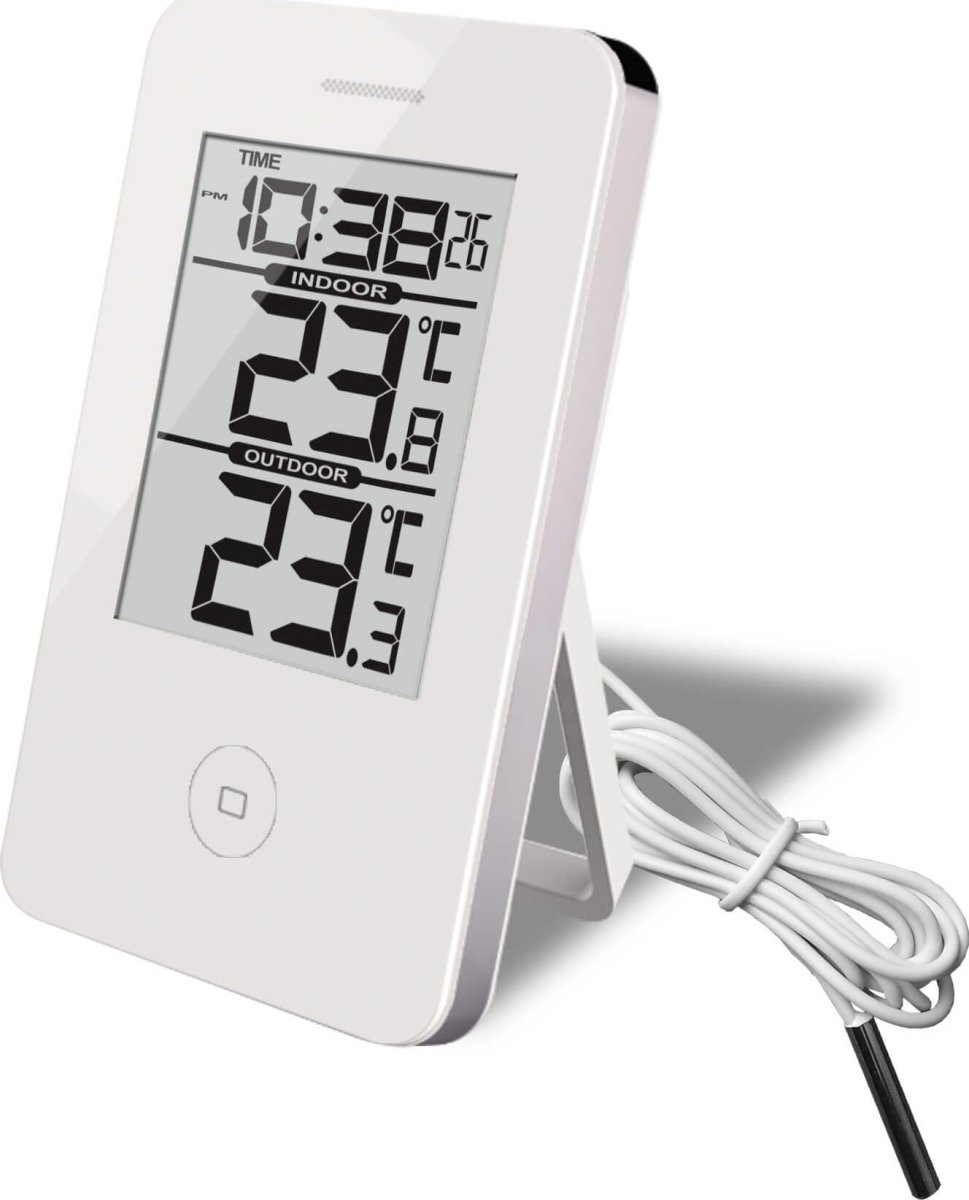 Inde/ude termometer med ur | Lomax A/S