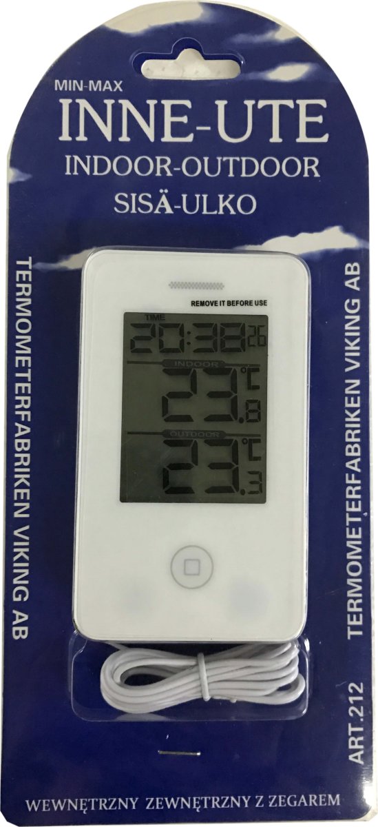 Termometerfabriken Inde/ude termometer med ur