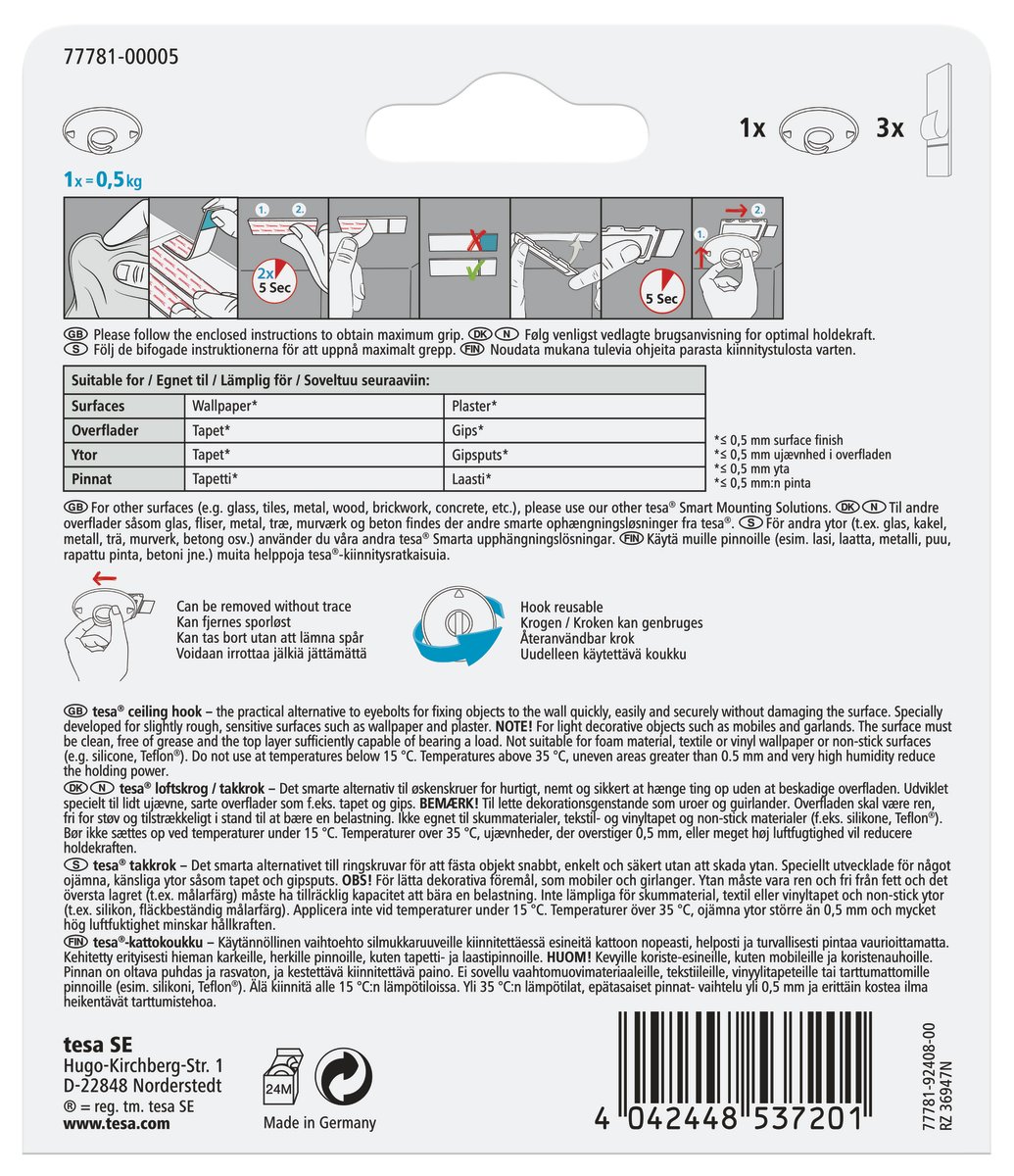 tesa Loftskrog | Tapet/gips | <0,5 kg