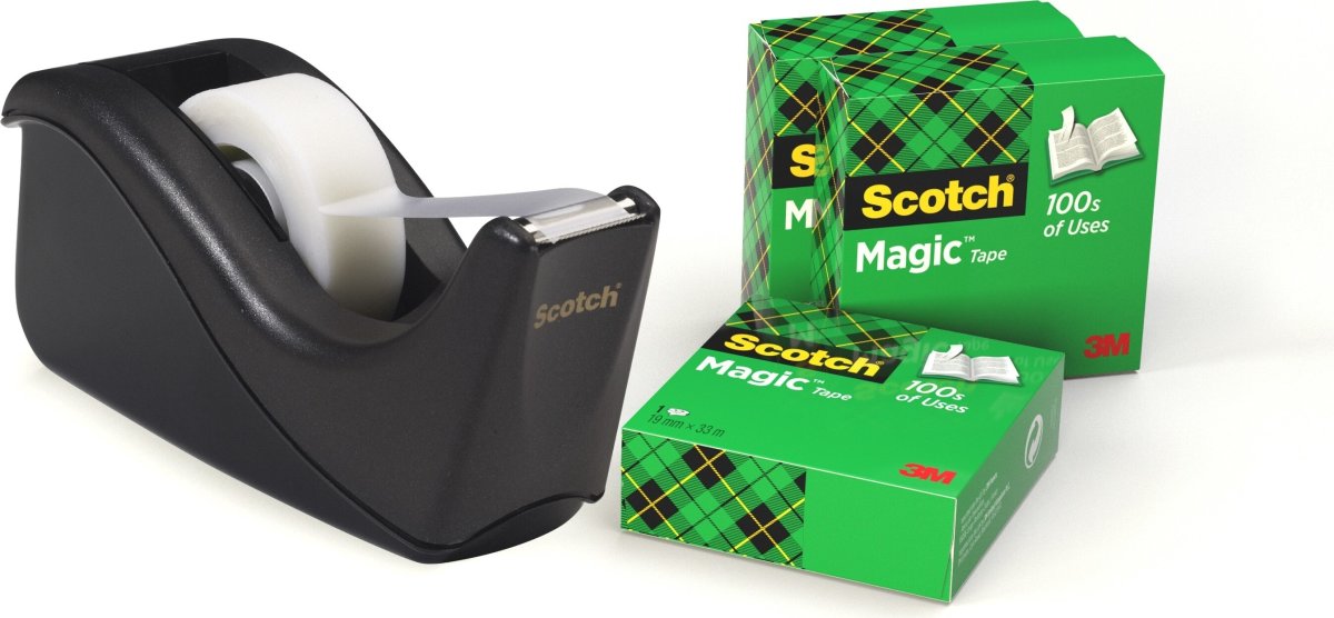 3M Scotch Tapedispenser sort + 4 rl. Magic Tape