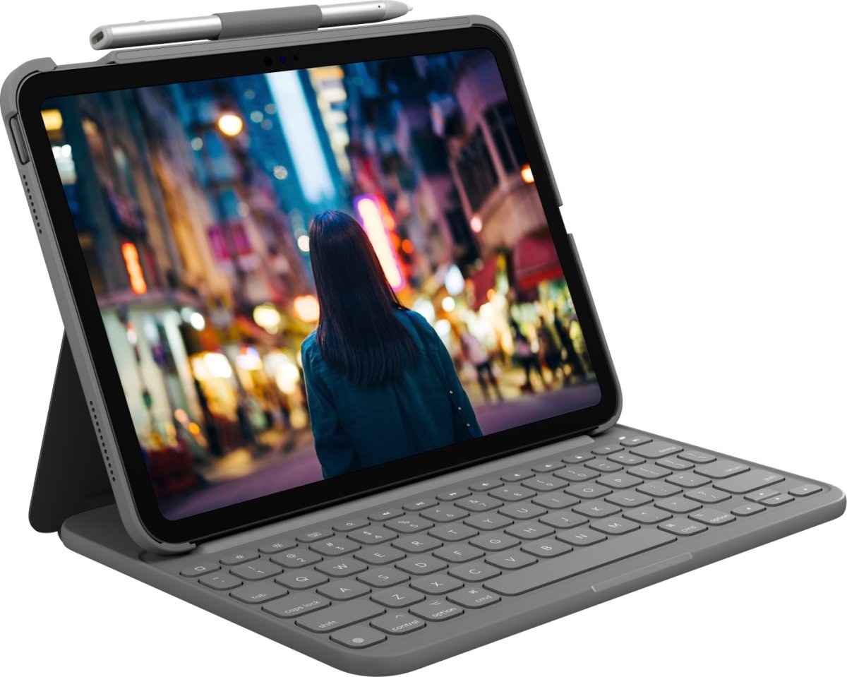 Logitech Slim Folio iPad Cover m/ Tastatur, grå