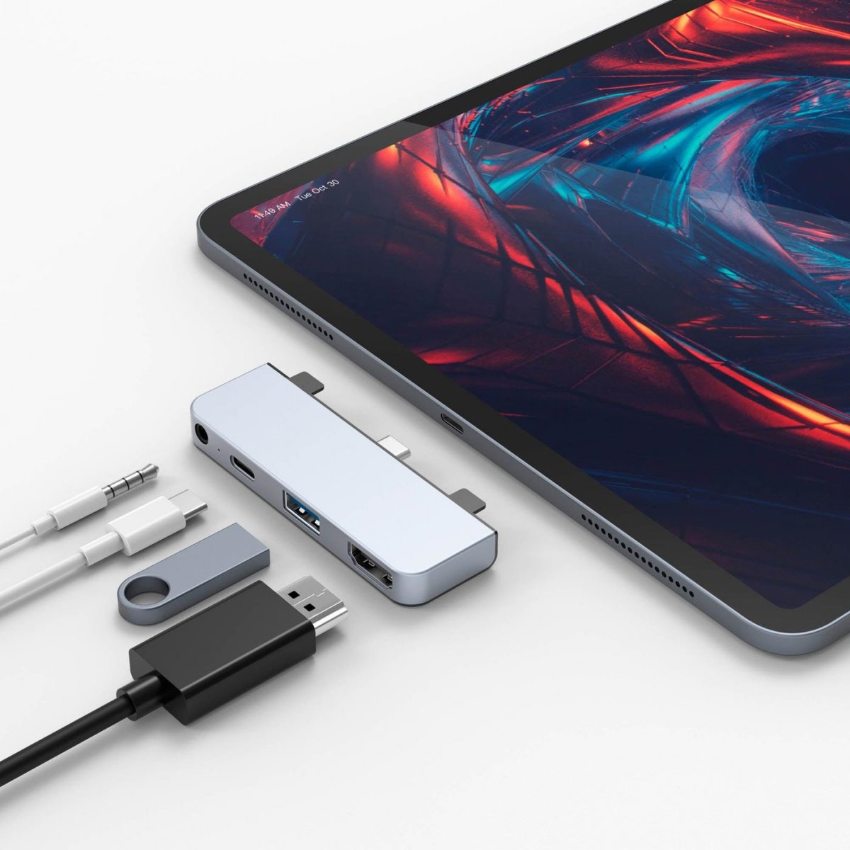 Hyper 4-i-1 USB-C Hub til iPad, sølv