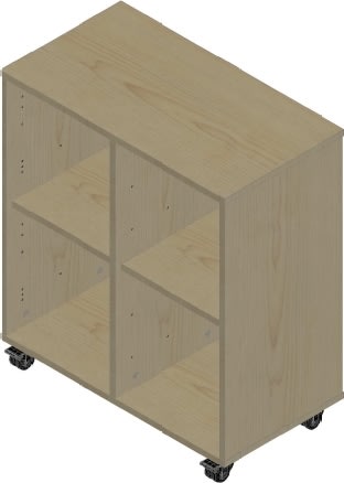 Stay reol m/4 rum ahorn melamin med hjul