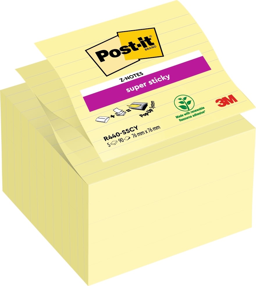 Post-it Super Sticky Z-Notes | 101x101mm | L | Gul
